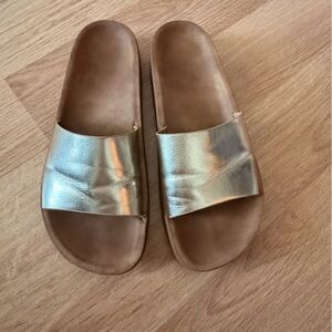 Metallic Gold Slide Sandals - Women